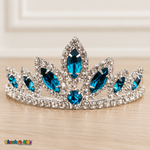 Girls Princess Tiara (0564) in Teal/Silver, full close-up with faceted stones, clear rhinestones and a silver-tone setting.