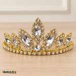 Girls Princess Tiara (0564) in White/Gold, full close-up with clear faceted stones, clear rhinestones and a gold-tone setting.