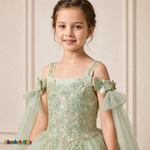 Sage green dress 9030 butterfly and sequin embroidered bodice detail