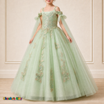 Sage green dress 9030 glitter tulle skirt and butterfly applique detail