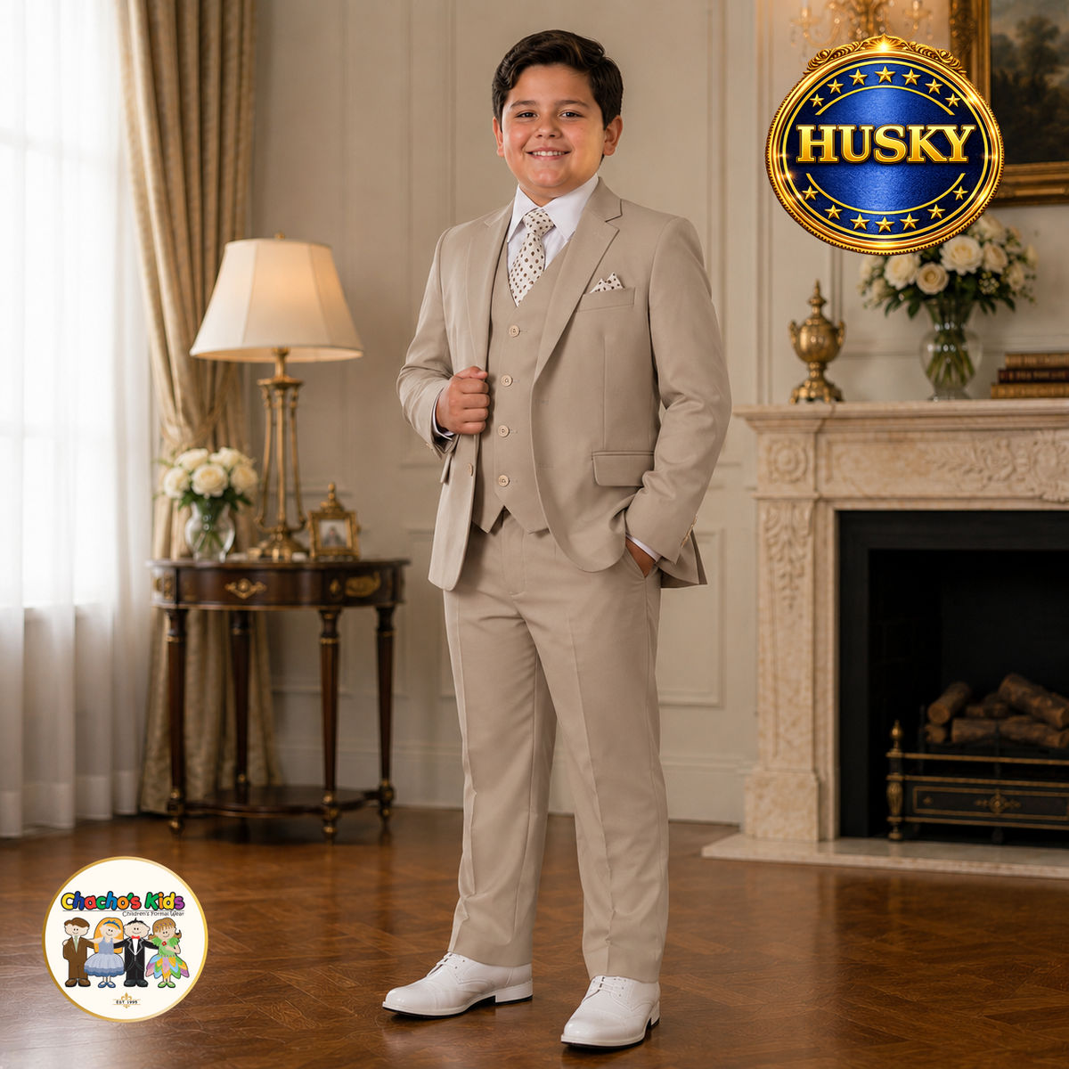 Executive Italian-Cut Boys Husky Suit-Premium (Khaki)
