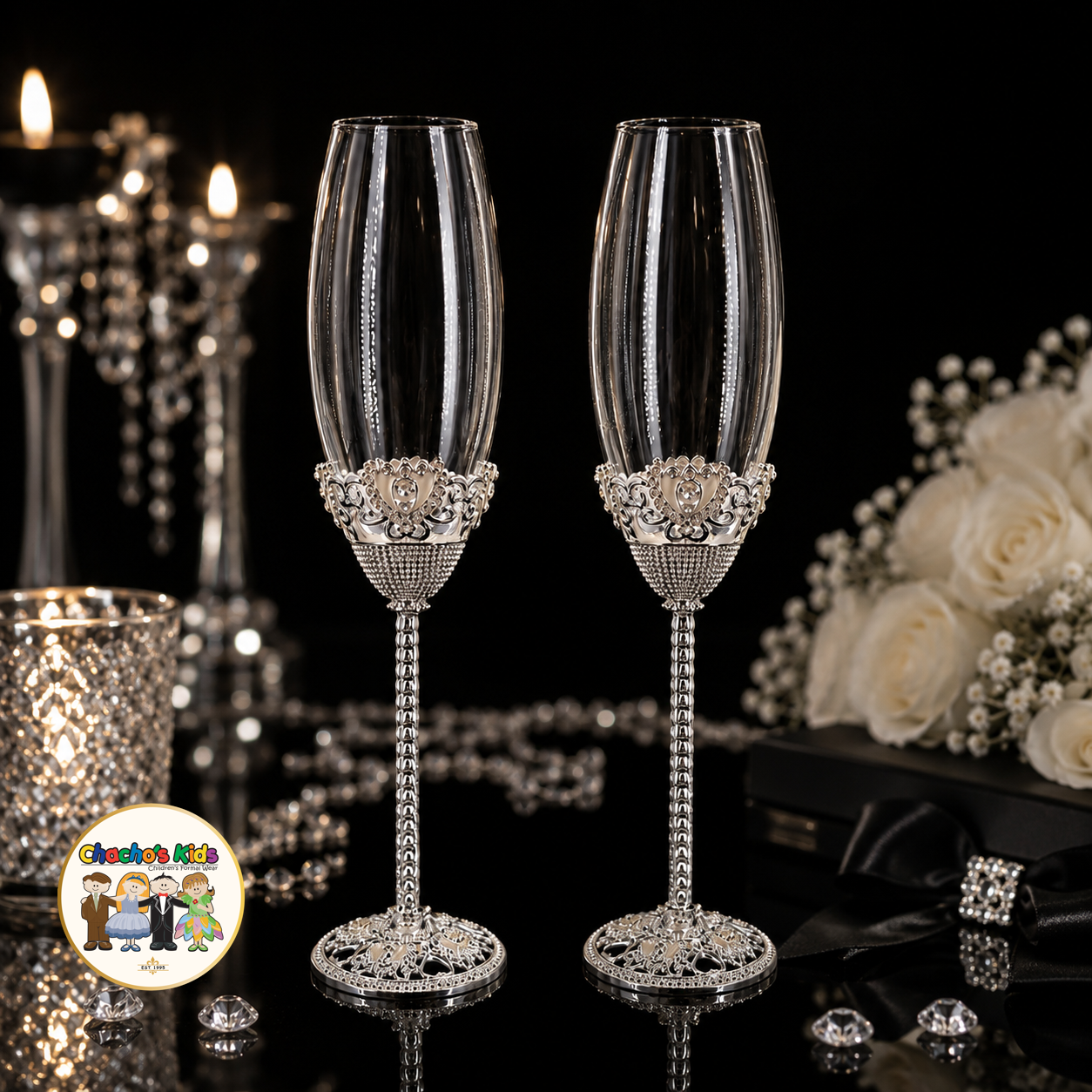 Royal Heart Wedding Flutes (Silver)-807