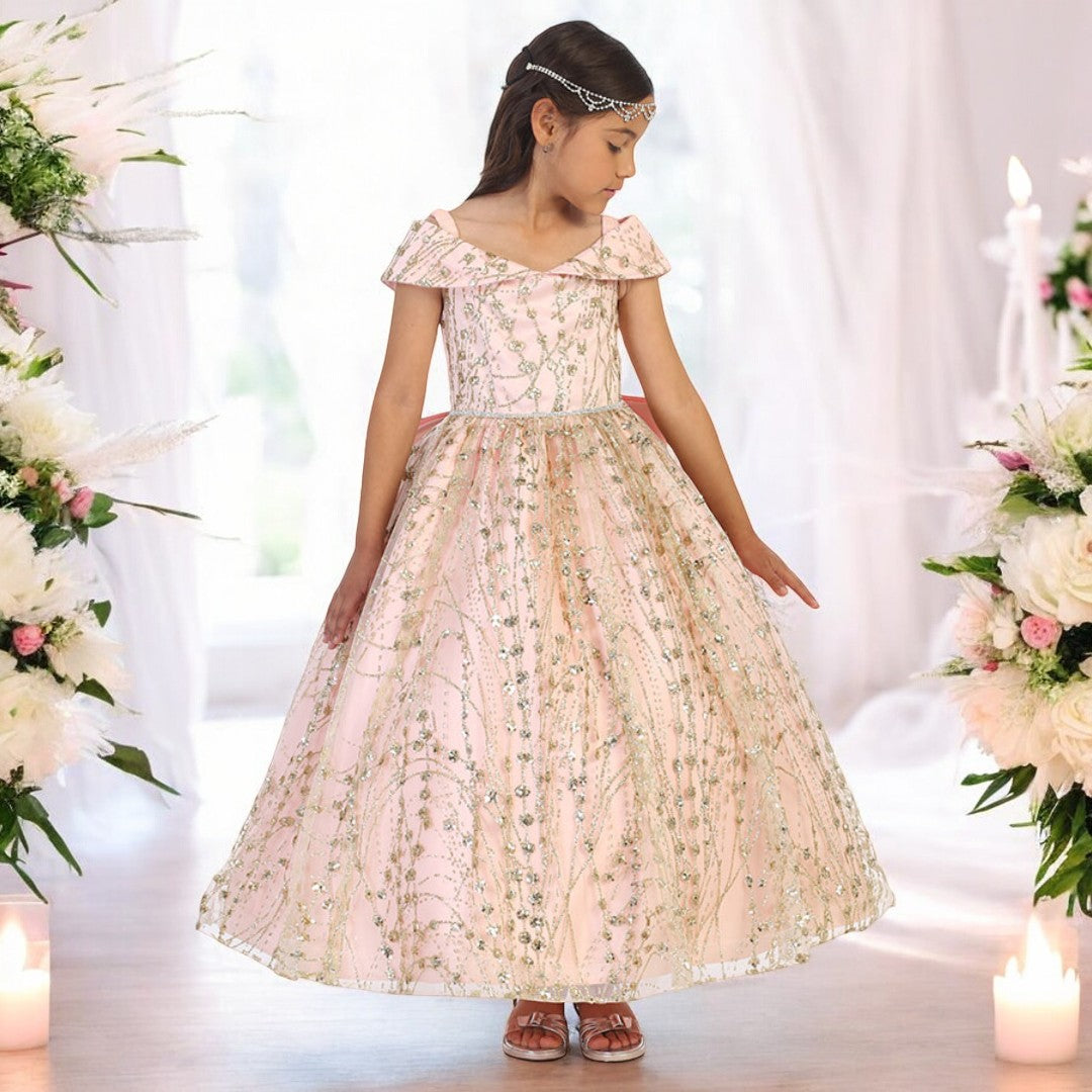 Ball Gown Dress (9006)-Girls-Rose Gold-2-Chacho's Kids