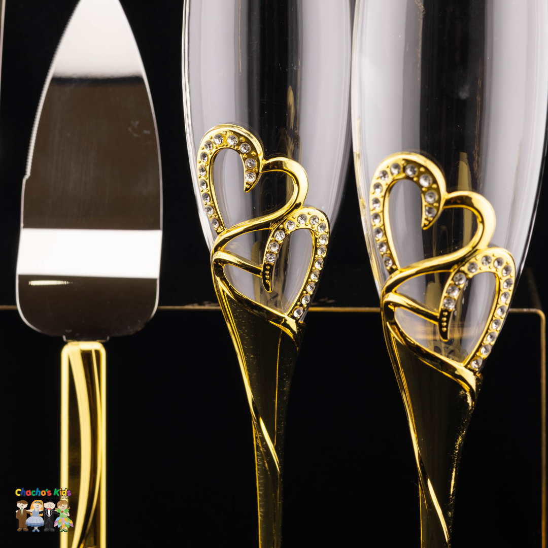 Super Elegant Wedding Wine Cups/ Wedding Flutes & Serving Set- Gold-407-Wedding Accessories-Chacho's Kids