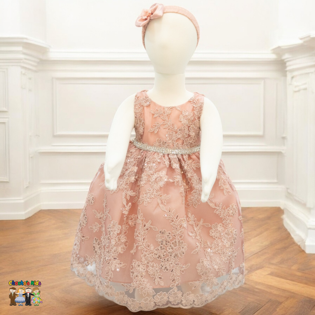 Baby Party / Flower Girl Dress (D-1616)-Girls-Rose Gold-S-Chacho's-Kids