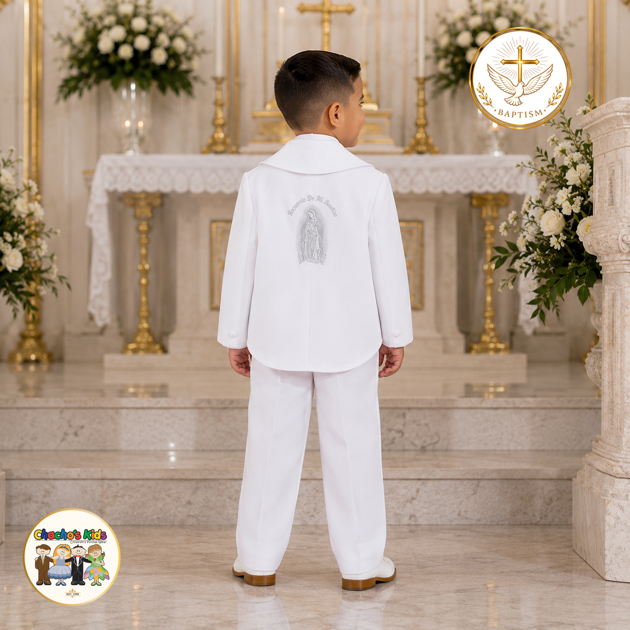 Boys Baptism Suit-Virgin Mary Embroidery (Silver)