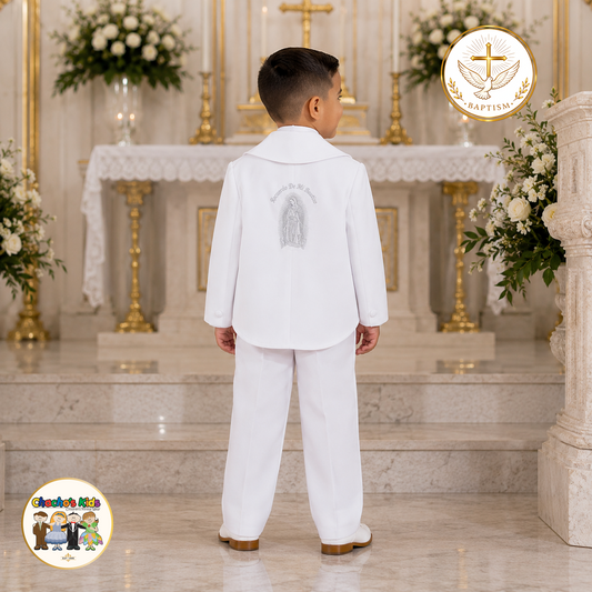Boys Baptism Suit-Virgin Mary Embroidery (Silver)