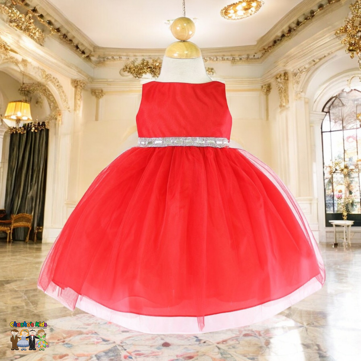 Baby Party / Flower Girl Dress (B-754)-Girls-Red-S-Chacho's-Kids