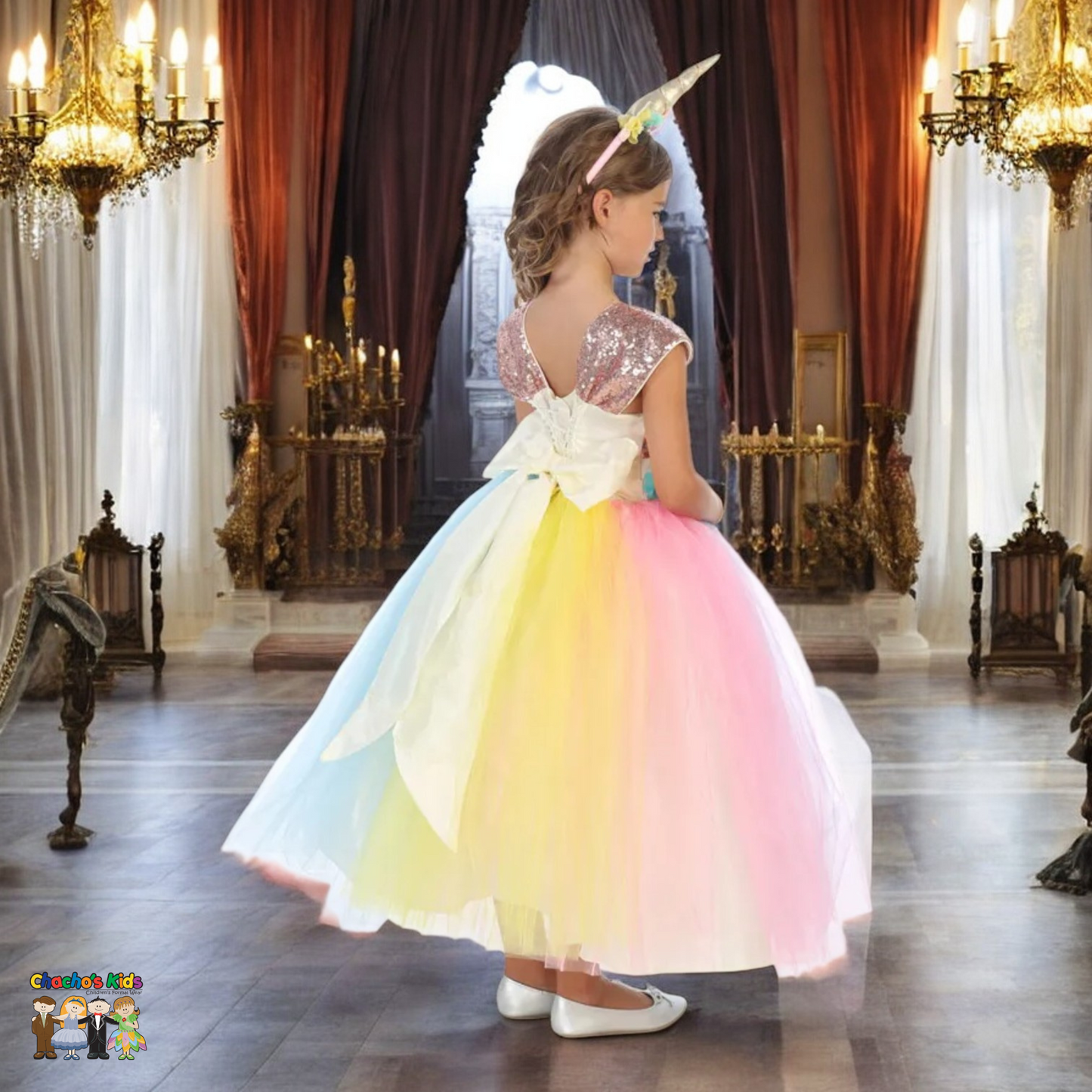 Gala Rainbow Unicorn Princess Dress (034)-Girls-Chacho's Kids