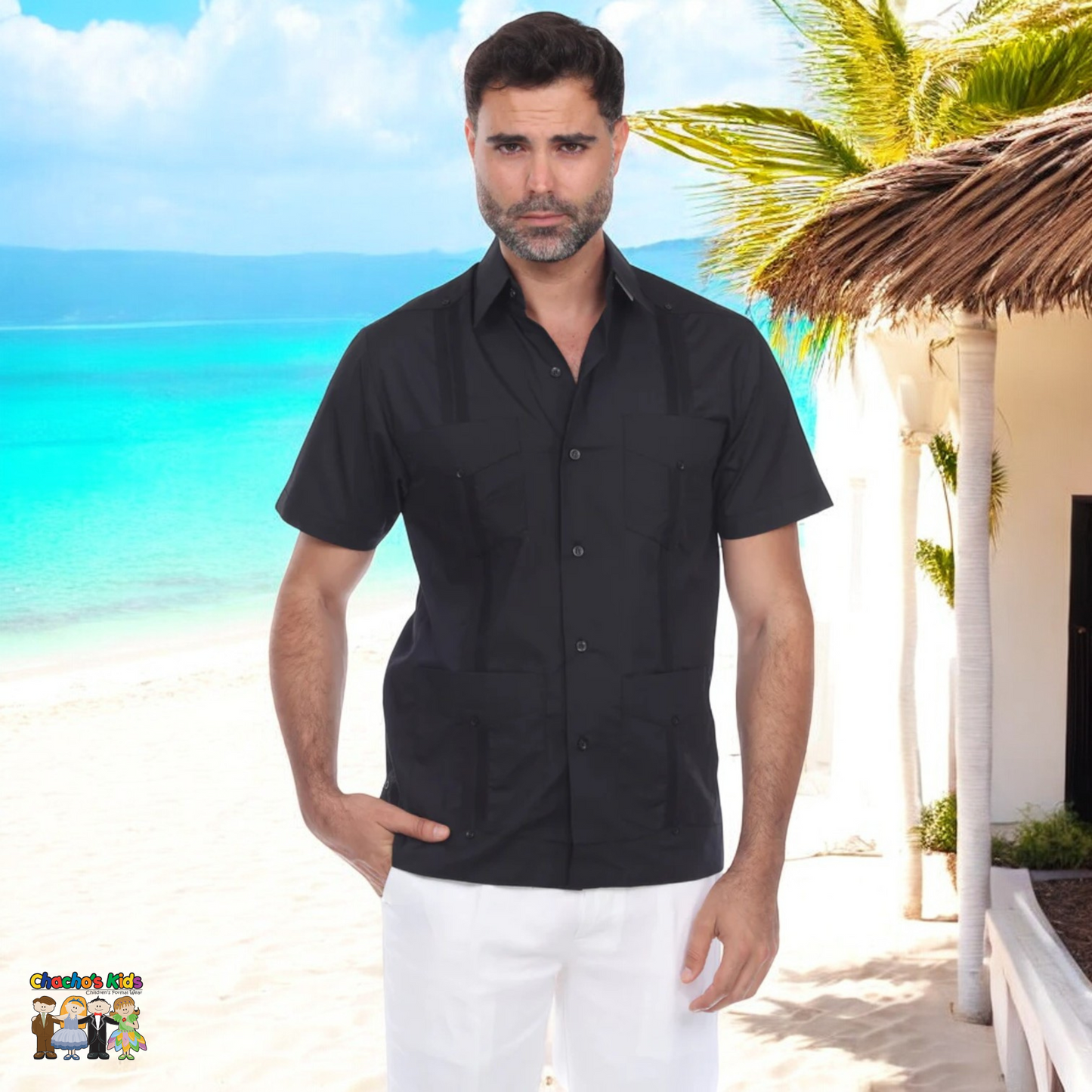 Men's Guayabera (1673)-Boys-Black-S-Chacho’s Kids