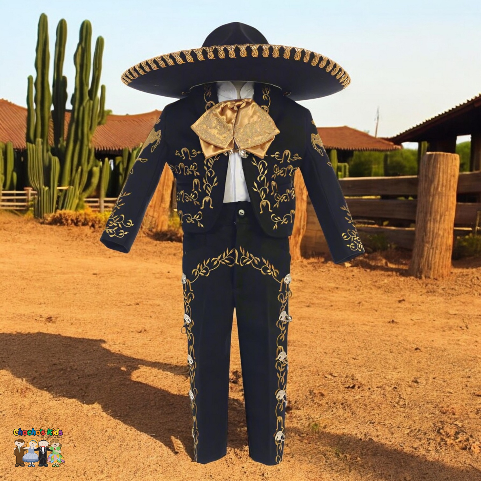 Charro Suit (6-Piece) Black/Gold-Boys-1-Chacho’s Kids