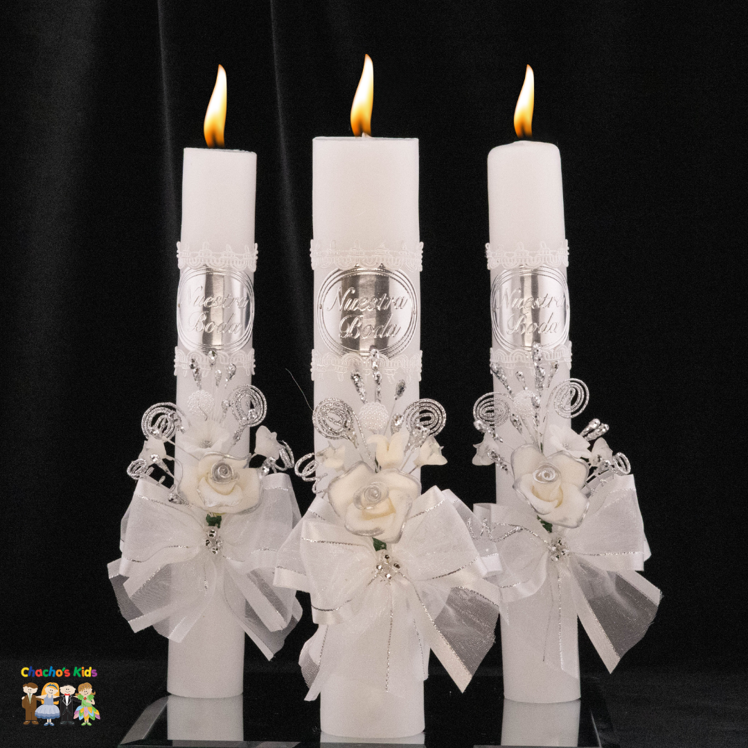 Wedding Candle Sets-Nuestra Boda (Silver) (3-Piece)--Chacho's Kids