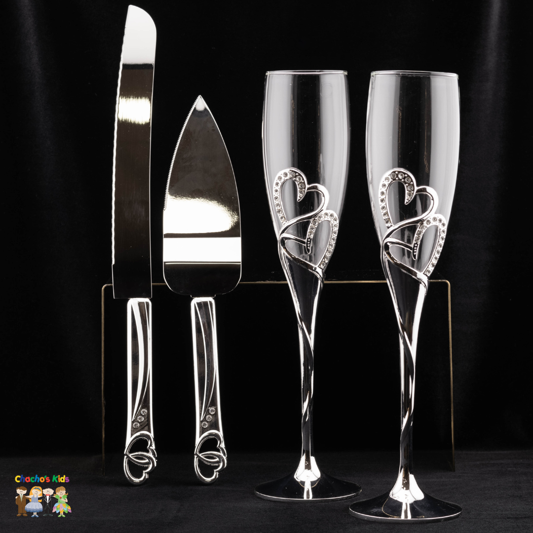 Super Elegant Wedding Wine Cups/ Wedding Flutes & Serving Set- Silver-407-Wedding Accessories-Chacho's Kids