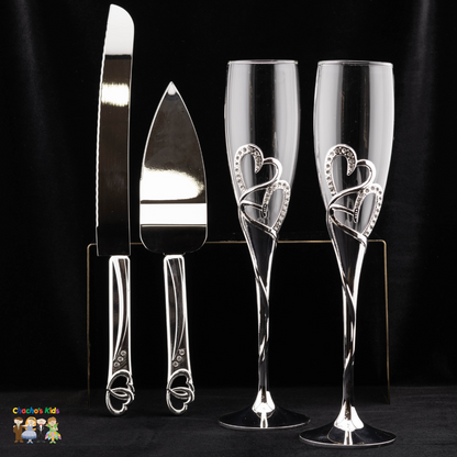 Wedding Flutes & Serving Set- Silver-407