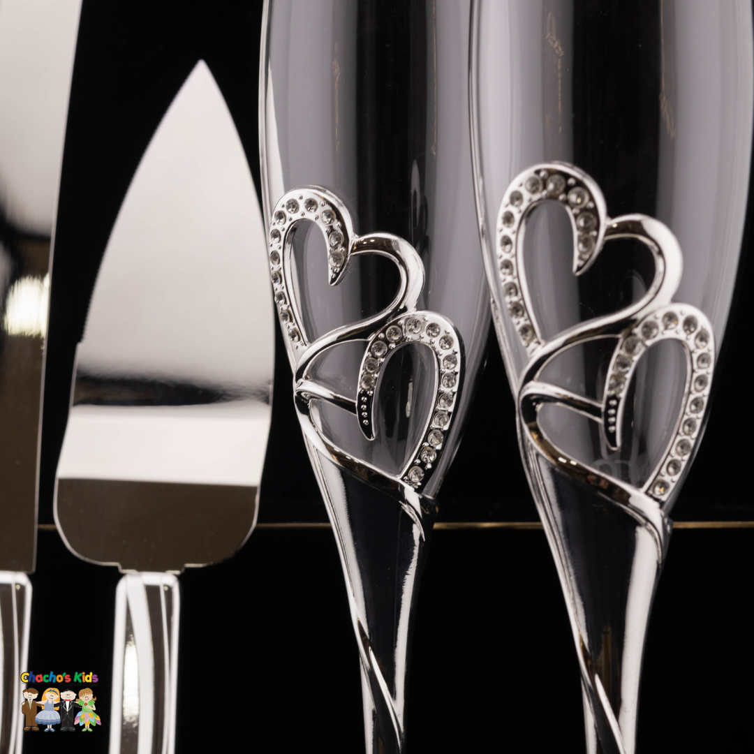 Super Elegant Wedding Wine Cups/ Wedding Flutes & Serving Set- Silver-407-Wedding Accessories-Chacho's Kids