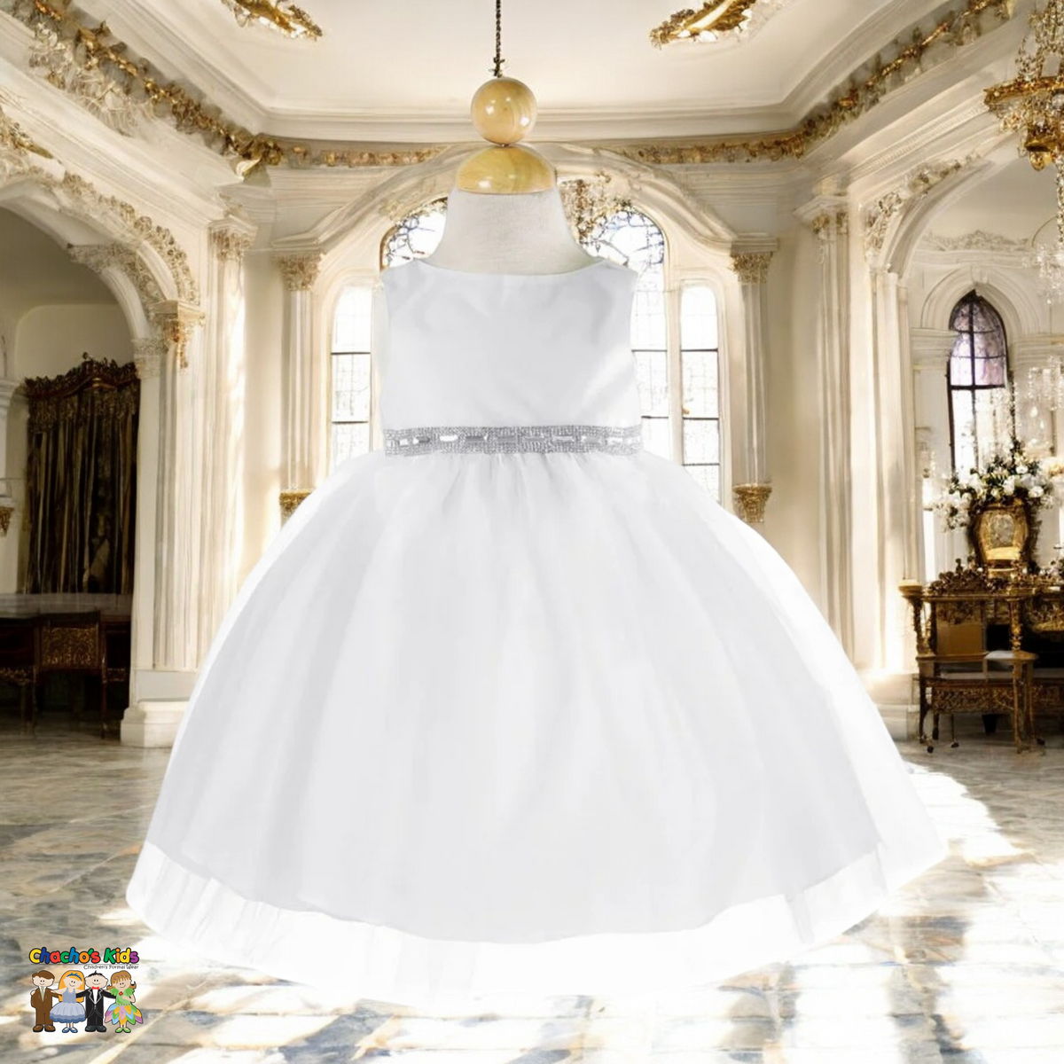 Baby Party / Flower Girl Dress (B-754)-Girls-White-S-Chacho's-Kids