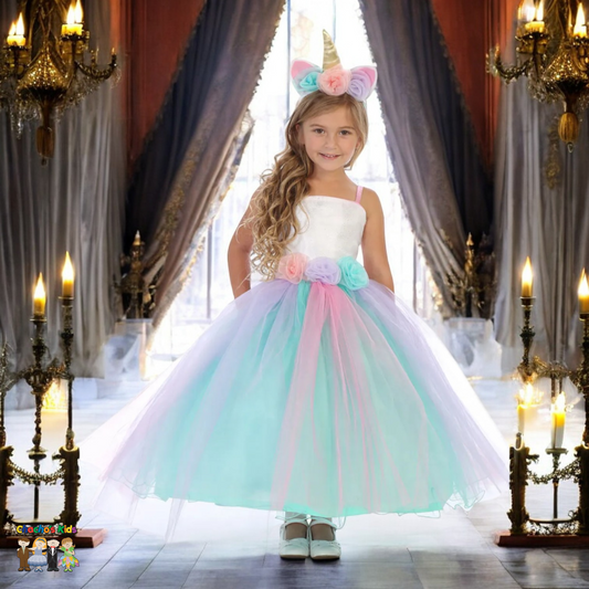 Rainbow Unicorn Princess Dress (1449)-Girls-1-Chacho's Kids