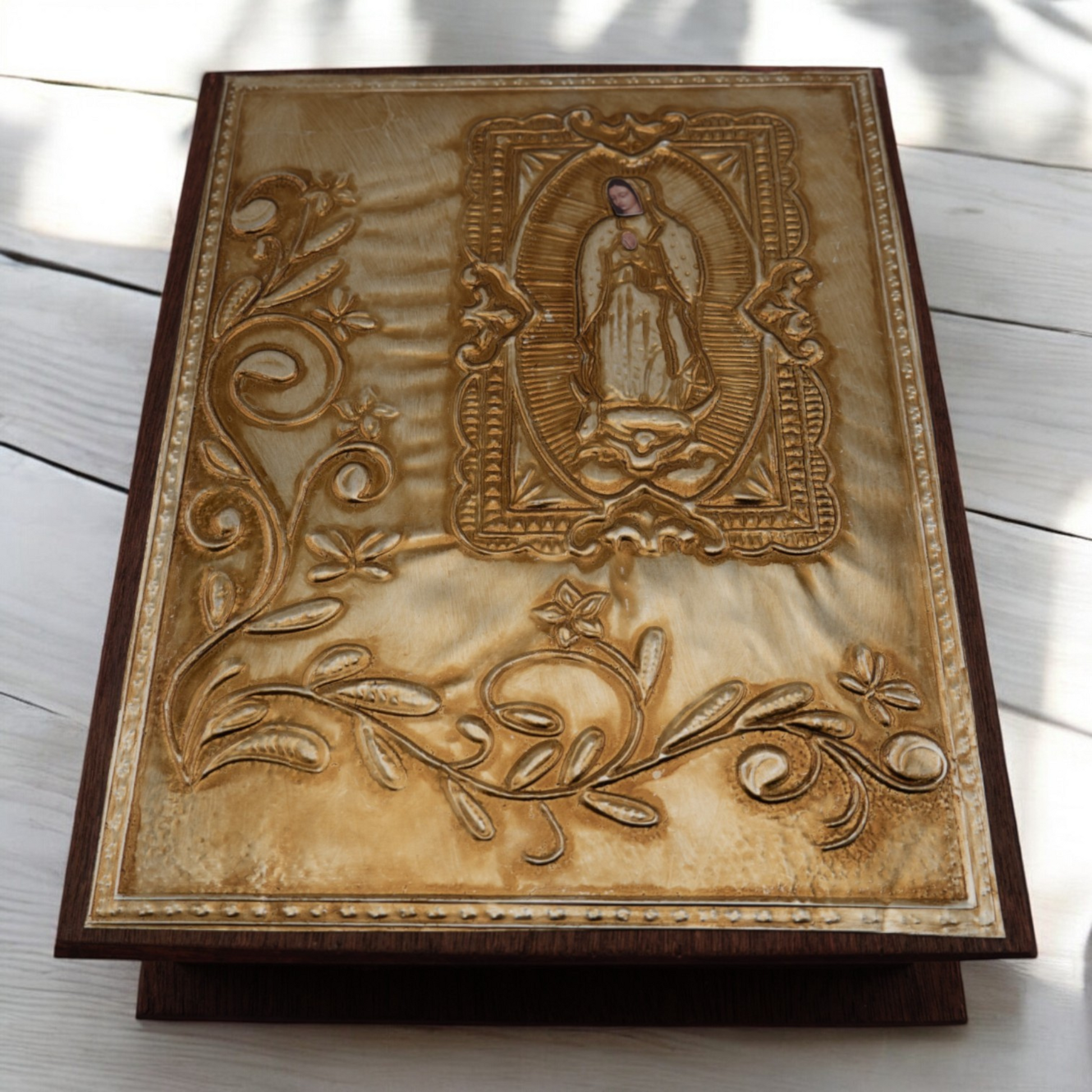 Artisanal Embossed Metal Holy Bible (Cedar Box) (Large-Gold)-Chacho's Kids