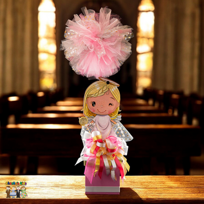 Girls Handcrafted Baptism Centerpiece (Angel Tall Box)