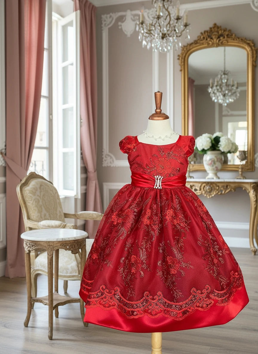 Party / Flower Girl Dress (191)-Girls-Red-2-Chacho's Kids