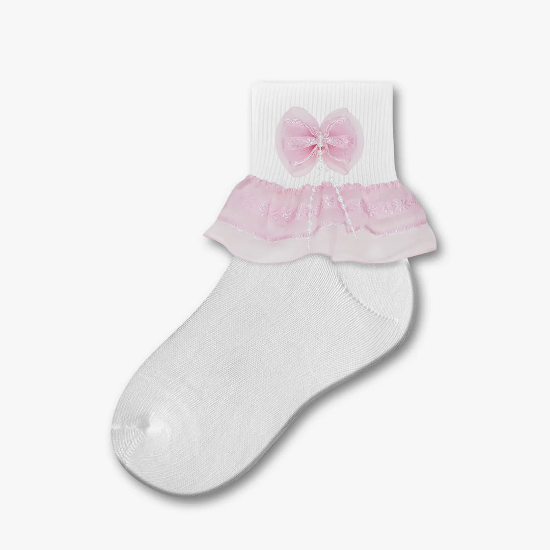 Girl's Lace Trim Anklet Socks (9039)-Girls-White/Pink-3-4½-Chacho's Kids