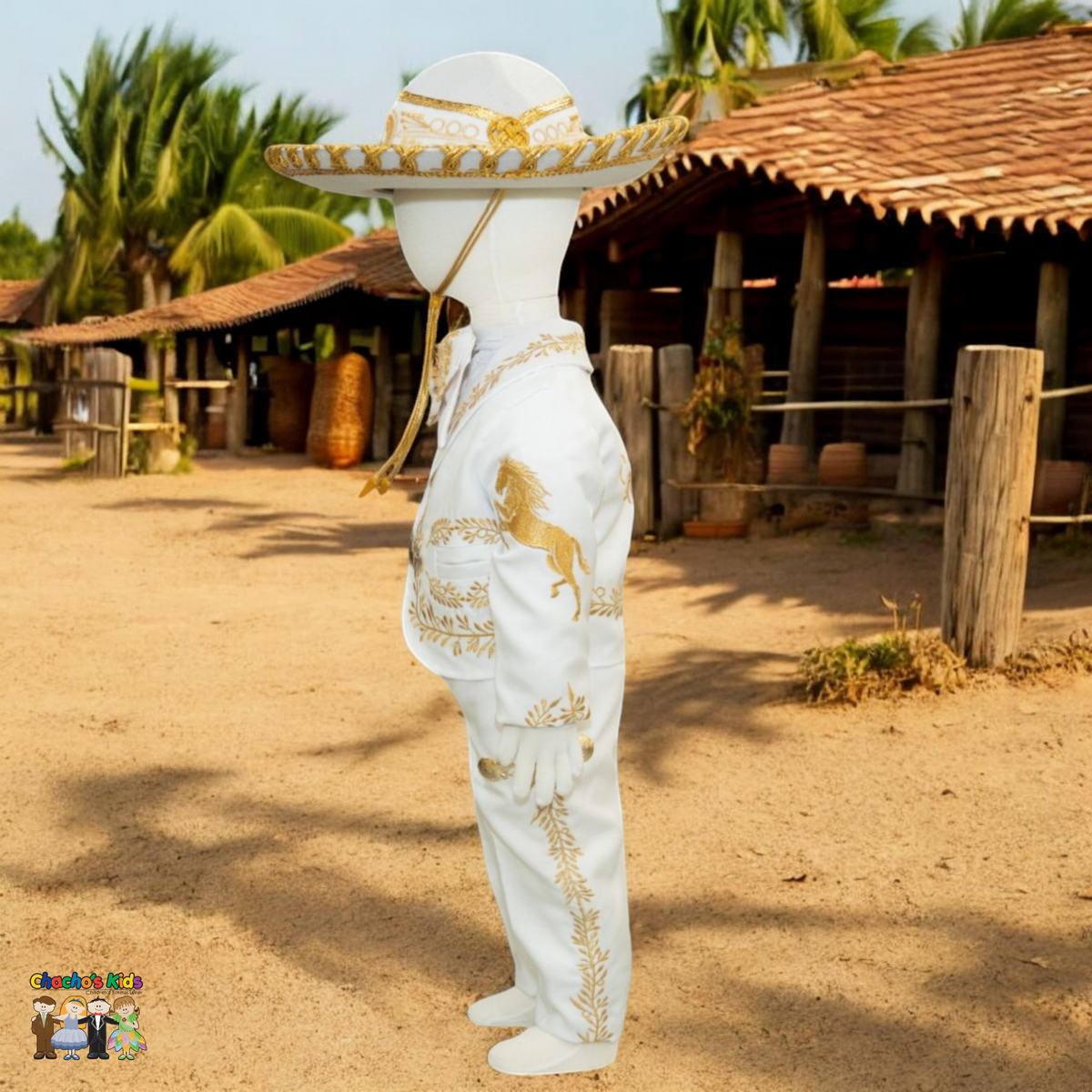 Charro Baptism (6-Piece) (White/Horse/Gold)-Boys-Chacho's Kids