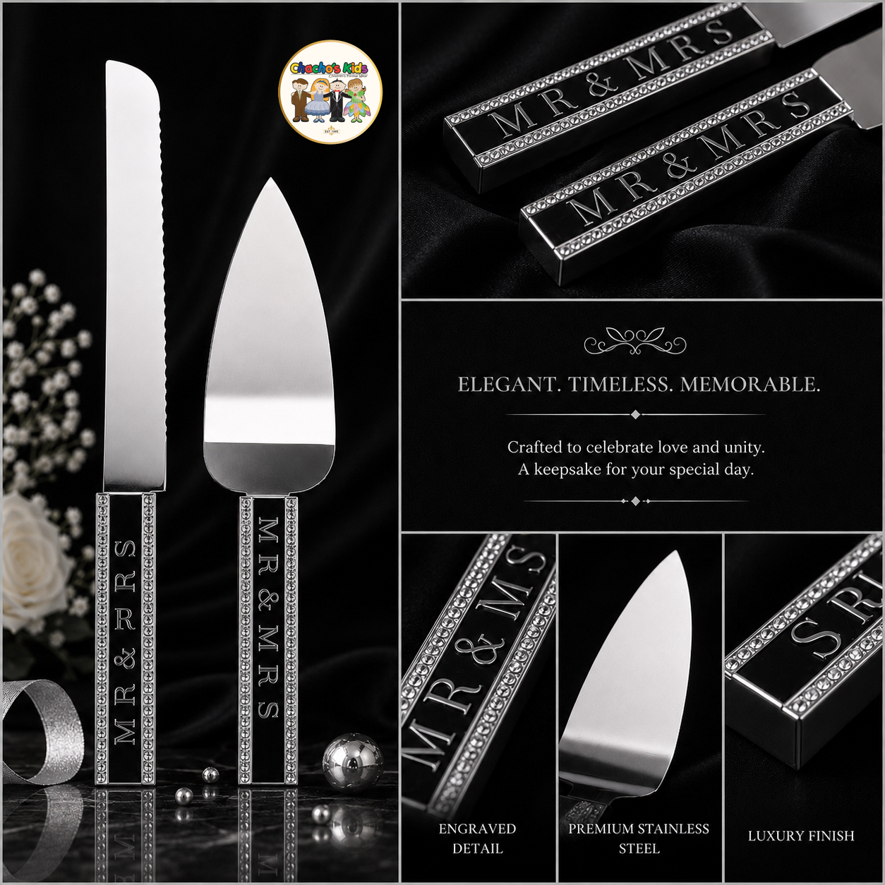 Mr. & Mrs. Knife & Serving Set (Silver)-002