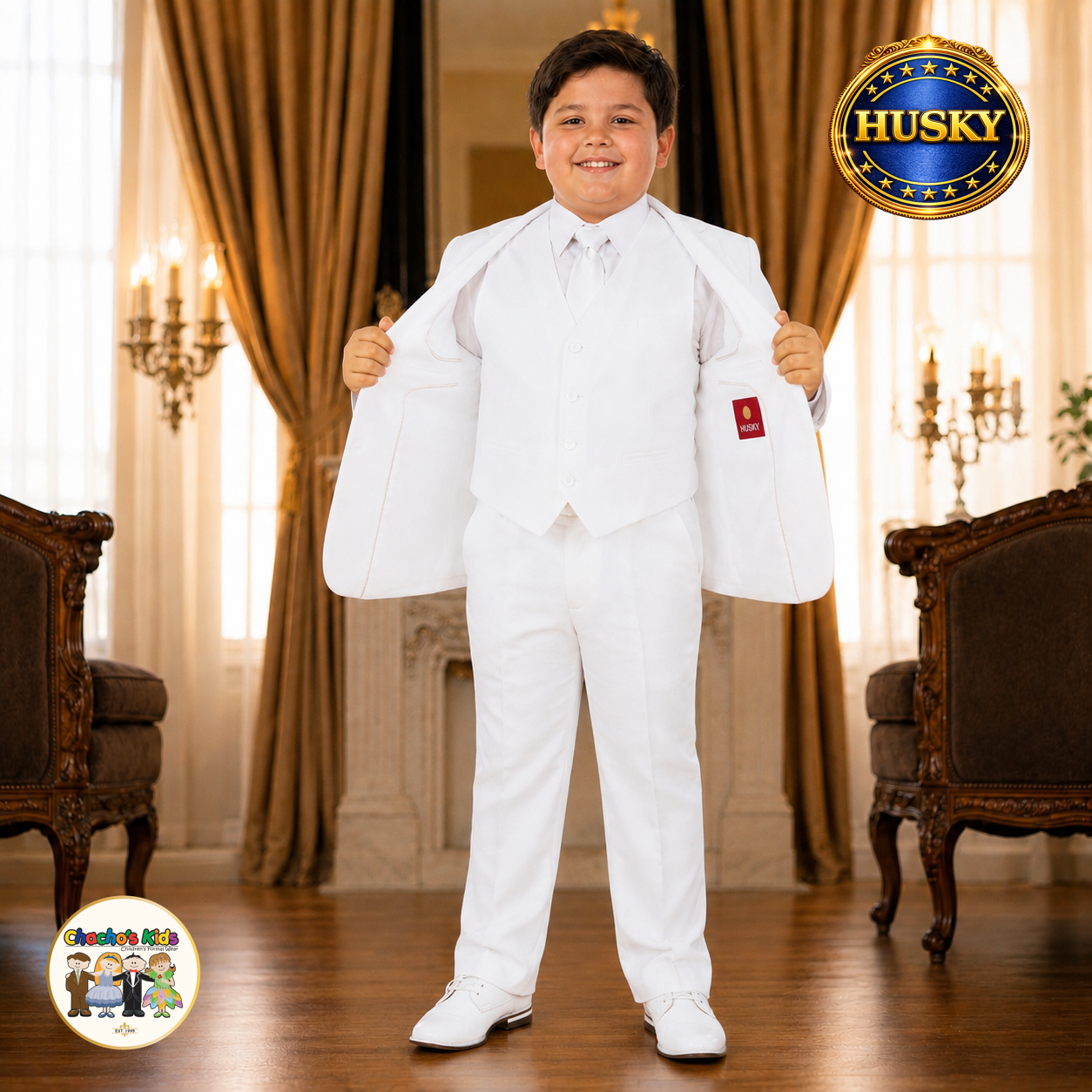 Executive Italian-Cut Boys Husky Suit-Premium (White)