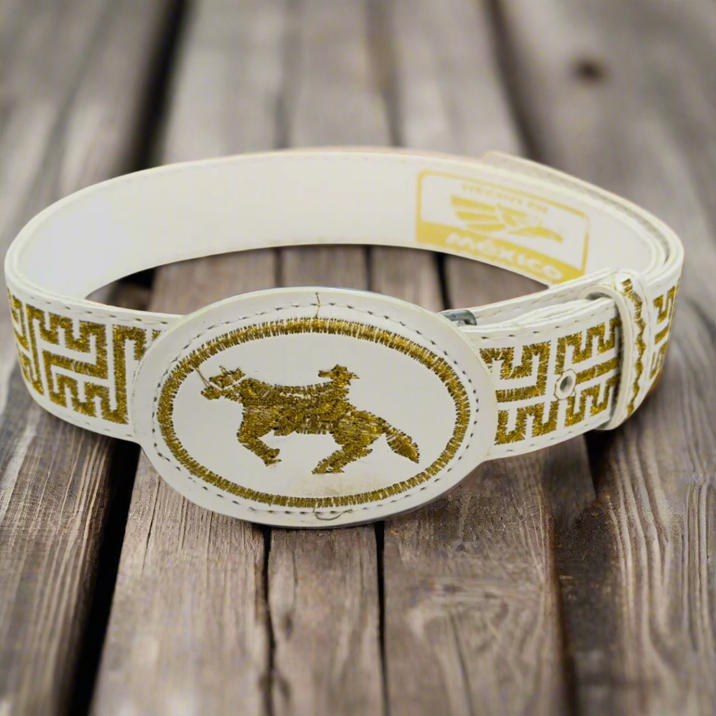 Boys Charro Belt, Gold Cowboy, Buckle