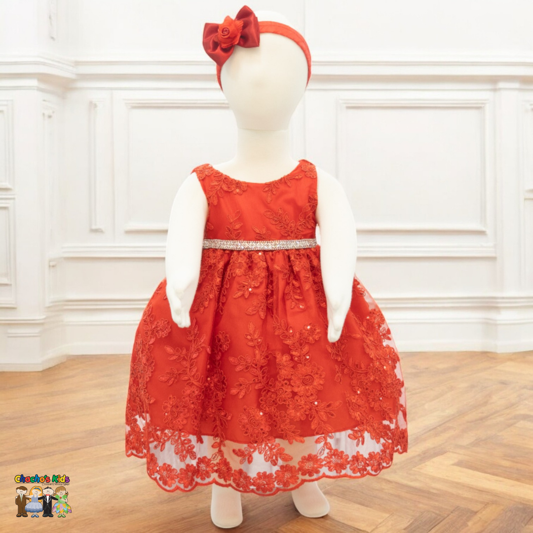 Baby Party / Flower Girl Dress (D-1616)-Girls-Red-S-Chacho's-Kids