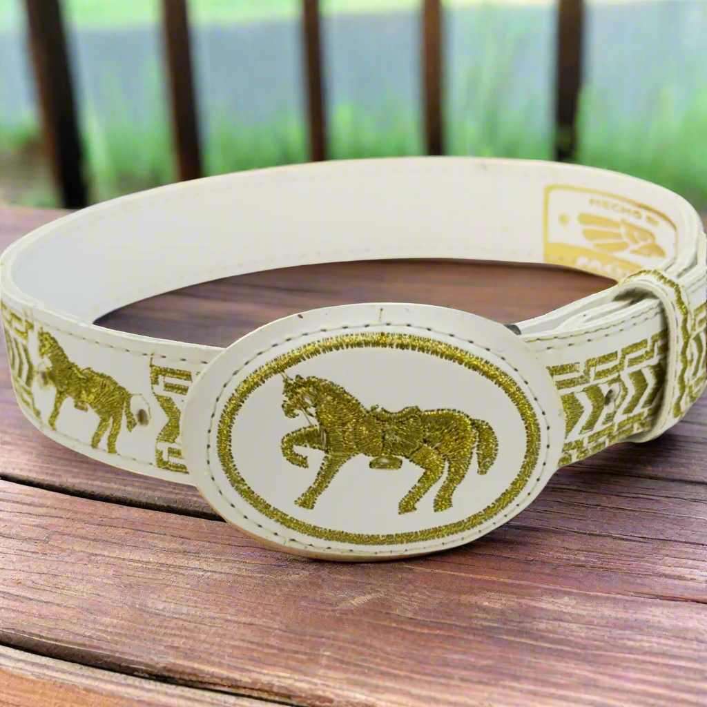 Boys Charro Belt, Gold Horse, Buckle