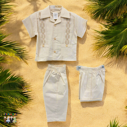 Boys Guayabera Sets (124 Rombo)-Boys-Khaki-0-Chacho’s Kids