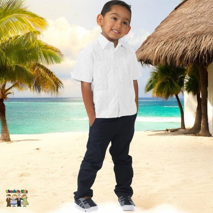 Boys Guayabera White Linen (4993-4995)-Boys-Chacho’s Kids