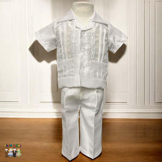 Boys Guayabera Baptism Outfit (442)-Boys-White-XS-Chacho’s Kids