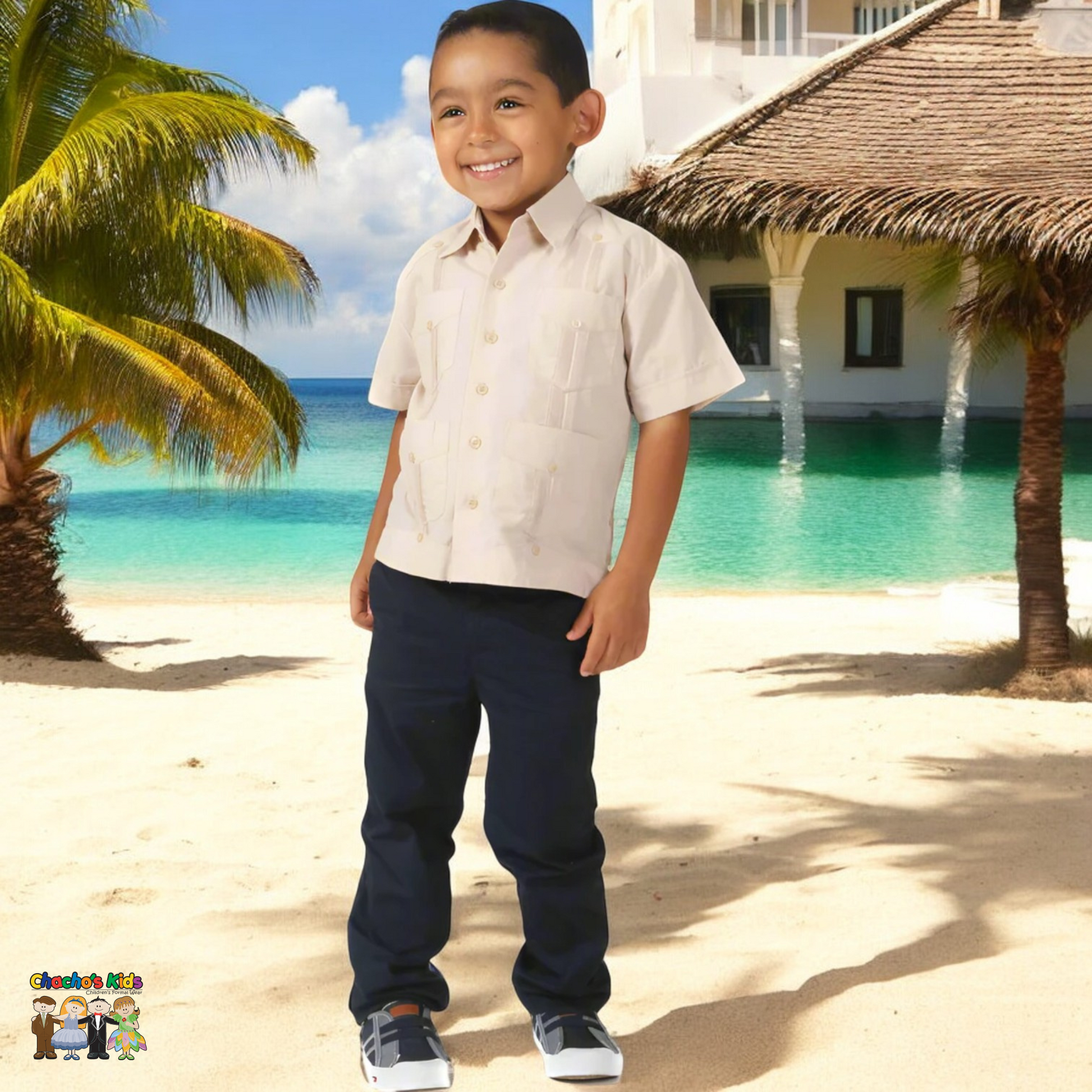 Boys Guayabera (3765)-Boys-Khaki-4-Chacho’s Kids