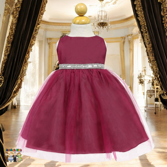 Baby Party / Flower Girl Dress (B-754)-Girls-Burgundy-S-Chacho's Kids