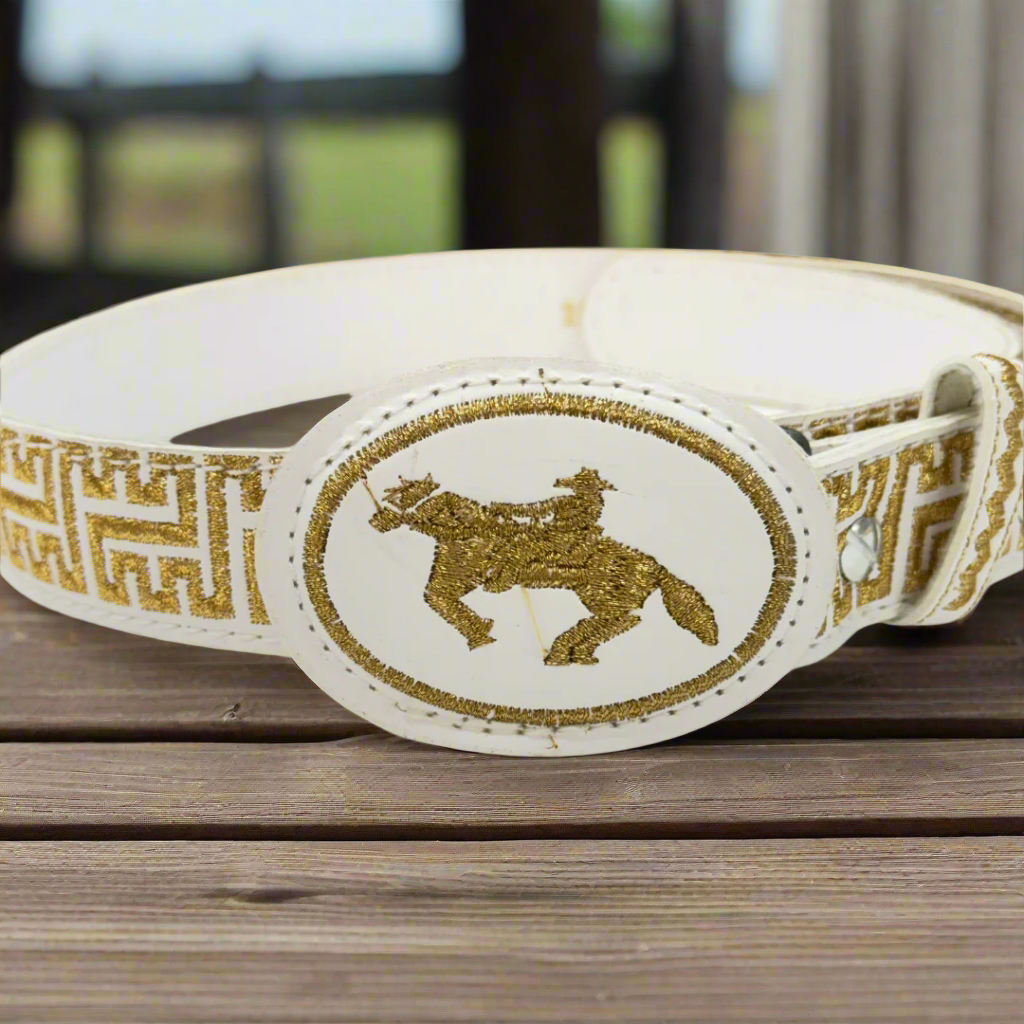 Boys Charro Belt, Gold Cowboy, Buckle