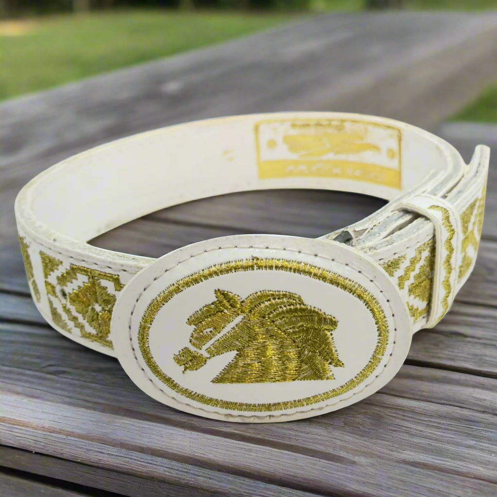 Boys Charro Belt, Gold Horse, Front Buckle