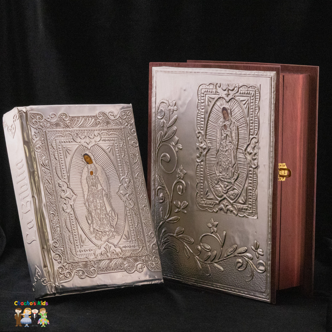 Artisanal Embossed Metal Holy Bible (Cedar Box) (Large-Silver)-Chacho's Kids