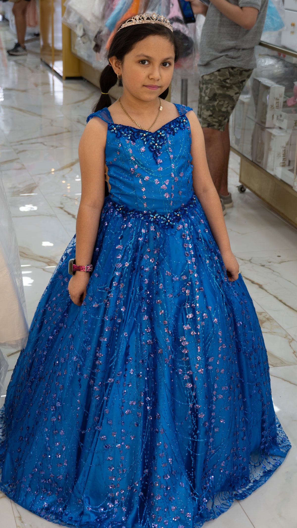 Ball Gown Dress (8007)-Girls-Royal Blue-2-Chacho's Kids