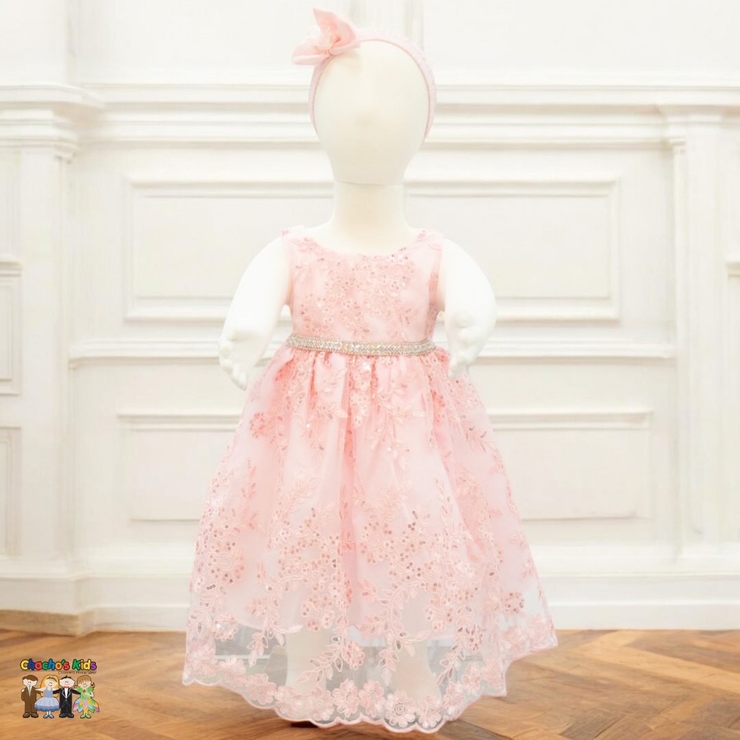 Baby Party / Flower Girl Dress (D-1616)-Girls-Pink-S-Chacho's-Kids