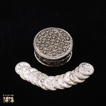 Wedding Arras-2" Silver Round Arras Box & Coin Set with Rhinestones-Chacho's Kids