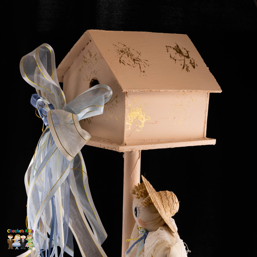 Boys Handcrafted Baptism Centerpiece (Doll Bird House)