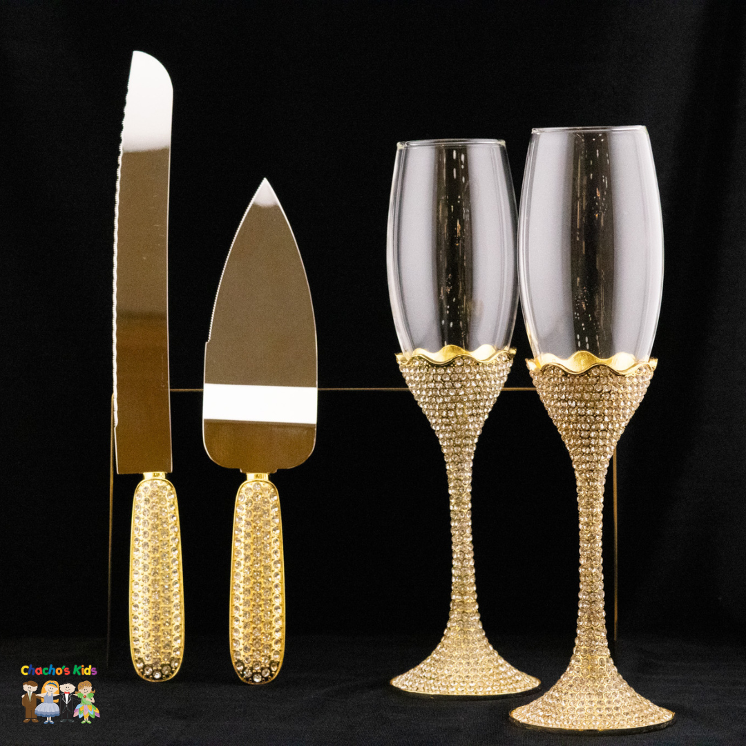 Super Elegant Wedding Wine Cups/ Wedding Flutes & Serving Set-Gold-118-Wedding Accessories-Chacho's Kids
