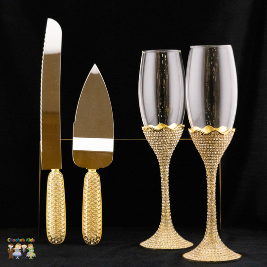 Wedding Flutes & Serving Set-Gold-118--Chacho's Kids