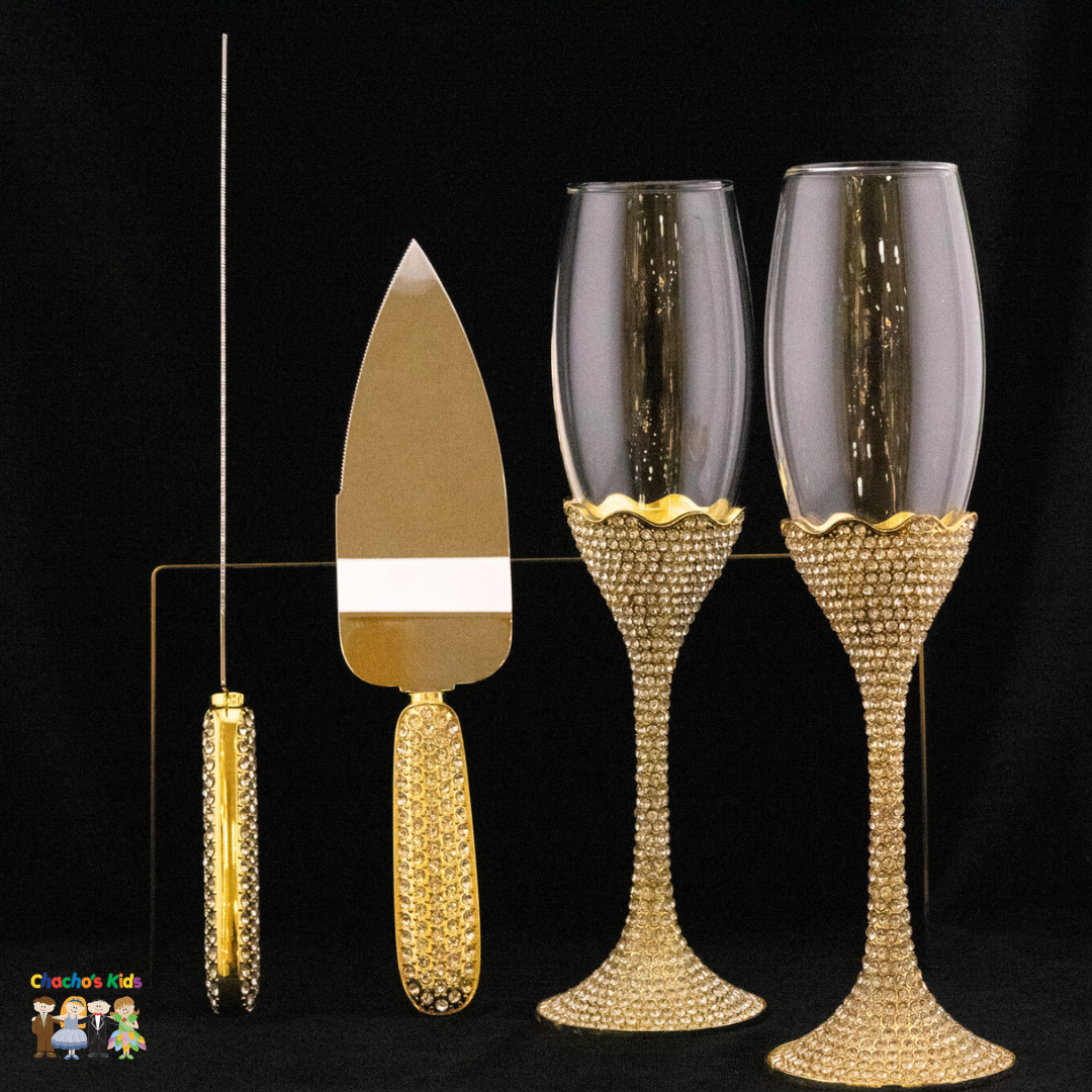Super Elegant Wedding Wine Cups/ Wedding Flutes & Serving Set-Gold-118-Wedding Accessories-Chacho's Kids