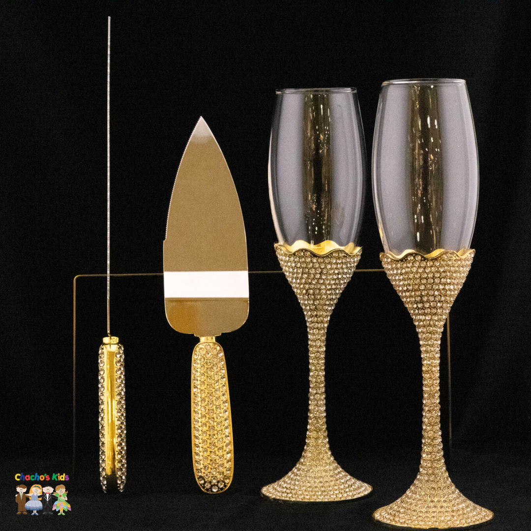 Wedding Flutes & Serving Set-Gold-118--Chacho's Kids