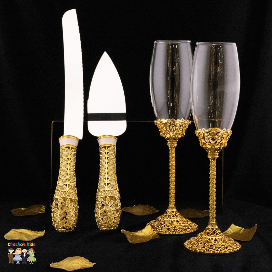 Super Elegant Wedding Wine Cups/ Wedding Flutes & Serving Set-Gold-182-Wedding Accessories-Chacho's Kids