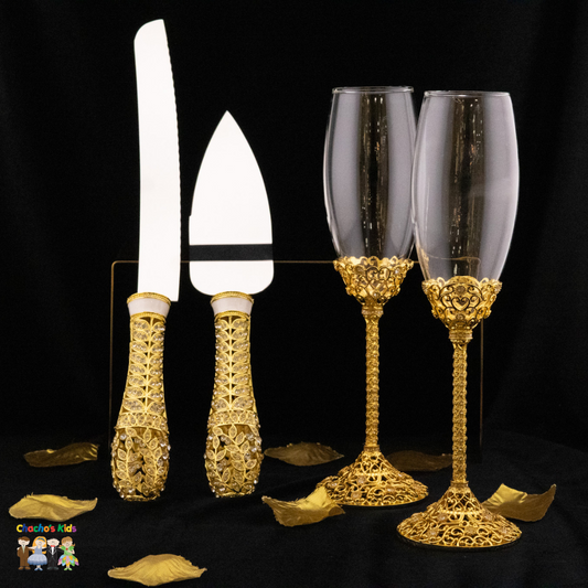 Wedding Flutes & Serving Set-Gold-182--Chacho's Kids