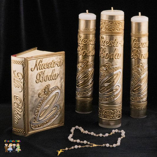 Wedding Candle Sets-Nuestra Boda (Gold) (5-Piece) (Ring)--Chacho's Kids